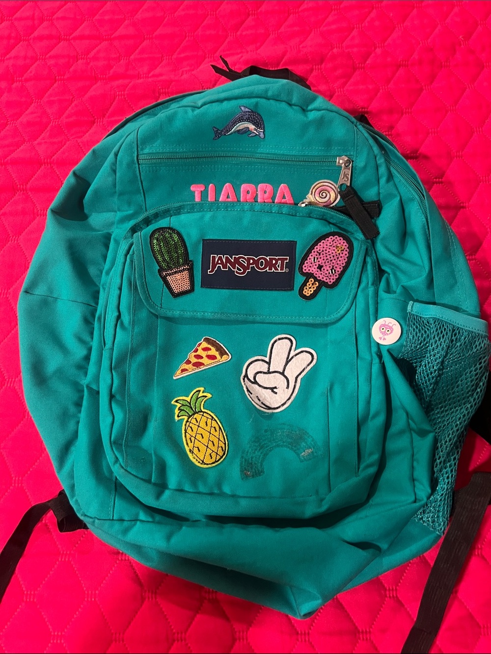 Jansport Teal Backpack with Fun Patches